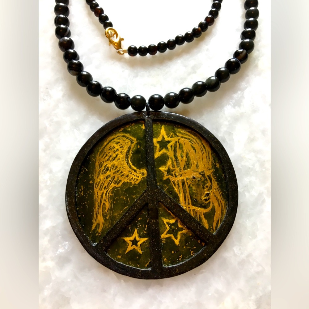 Peace Necklace | Handcrafted with black onyx and black agate beaded 18” necklace - Picture 5 of 16